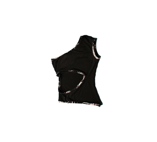 Asymmetric Cut-Out YH printed fabric Top