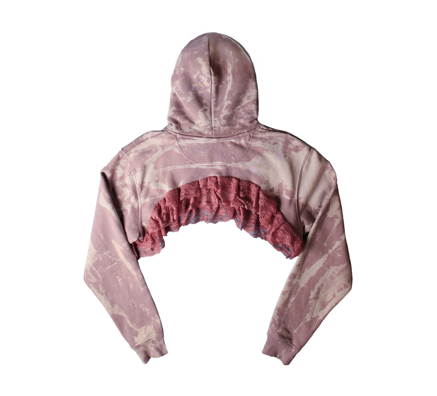 Bleached, pink/purple Cropped Hoodie with Lace