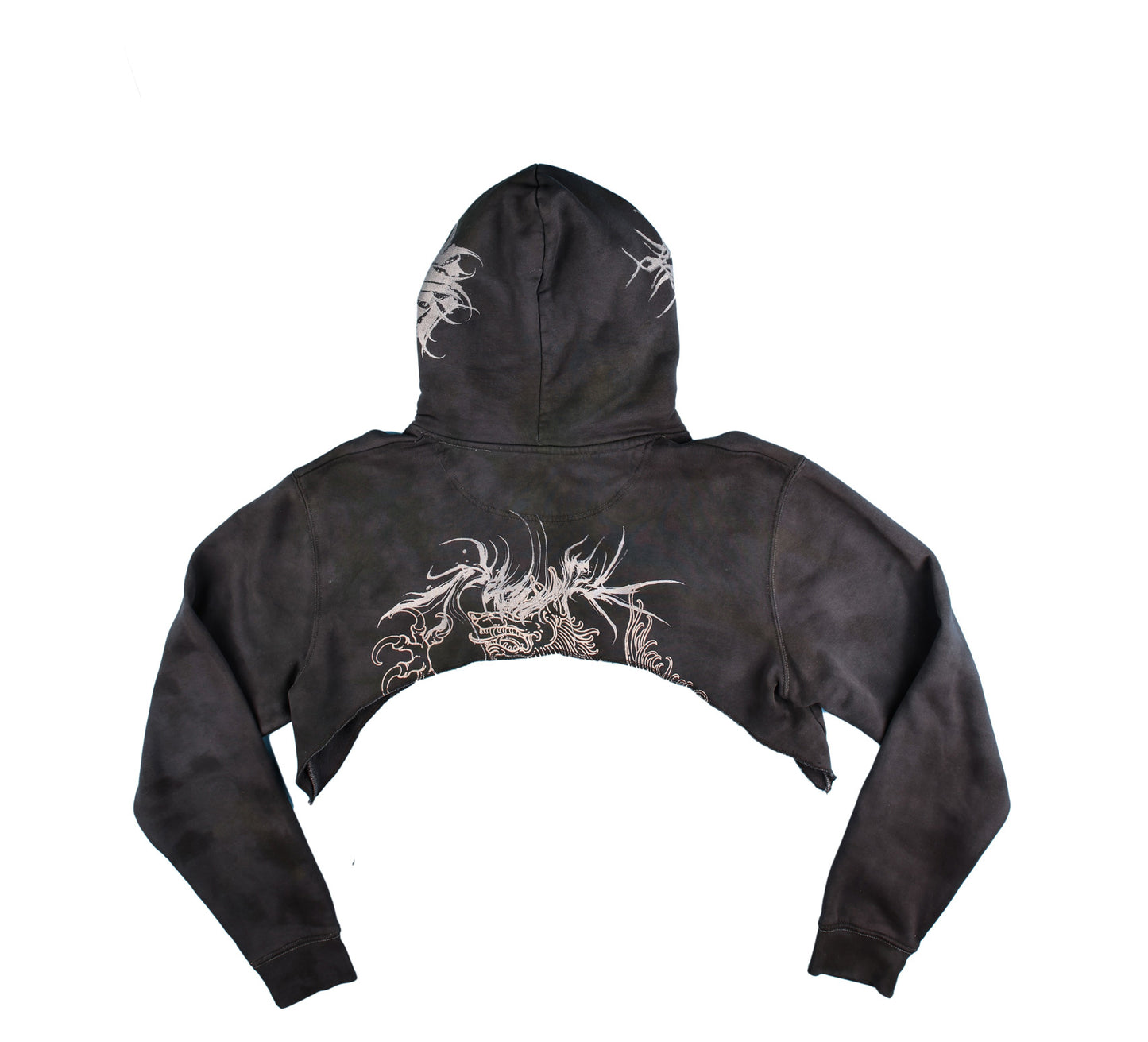 CROPPED DARK WASHED SPIKED HOODIE