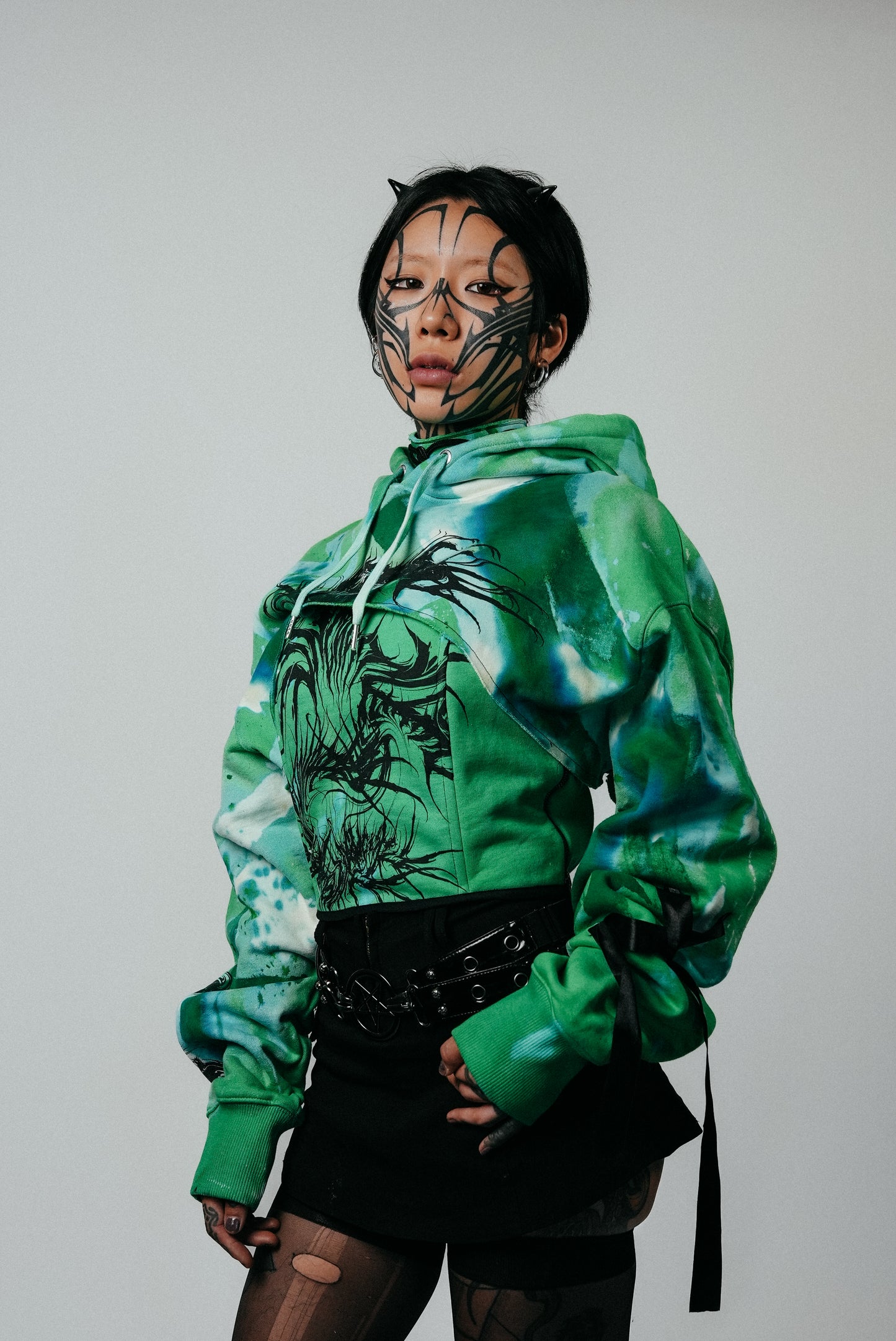GREEN ACID CROP HOODIE by Mademoiselle Opossum