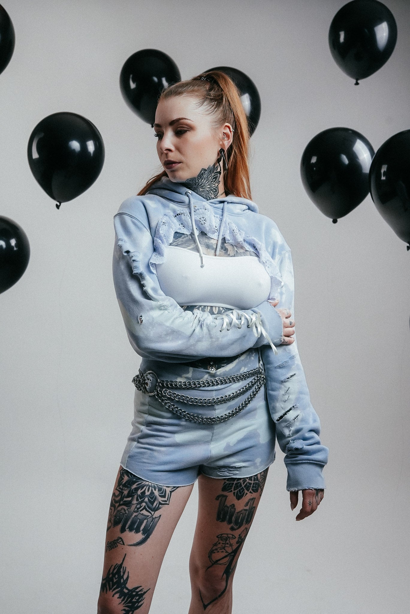Light Blue shorts with silver Studs & Tie Details.