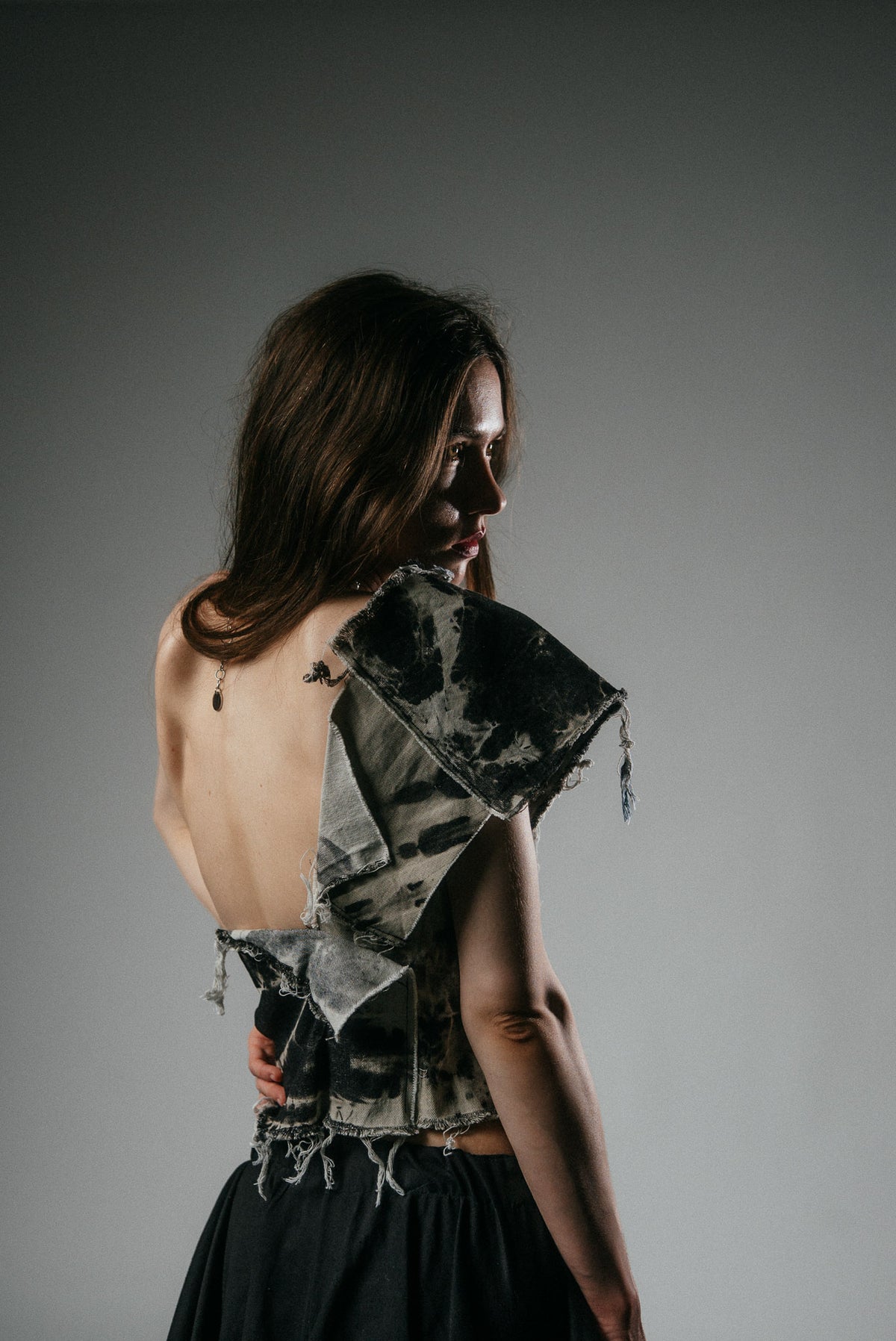 One-Shoulder Bleached Denim Top