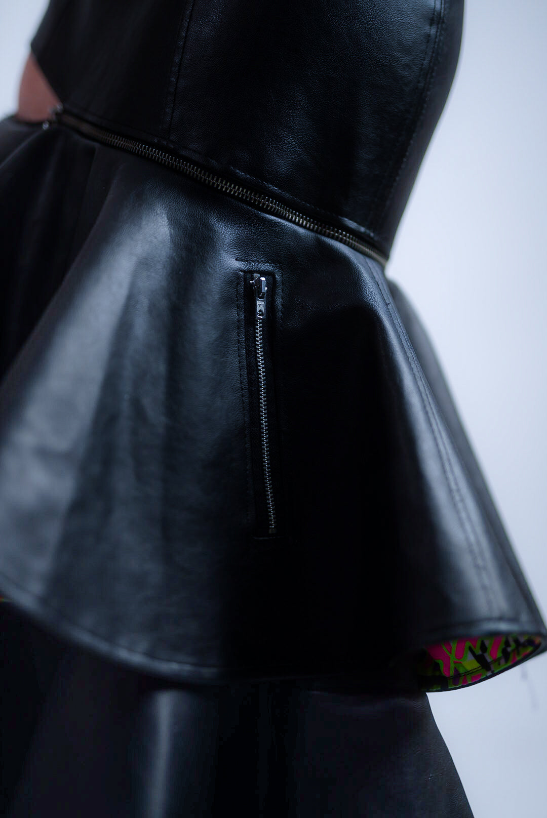 Vegan leather maxi black skirt with ruffles