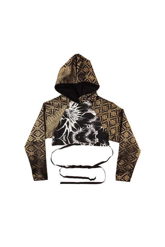 CROP HOODIE GOLDEN PRINTED FABRIC