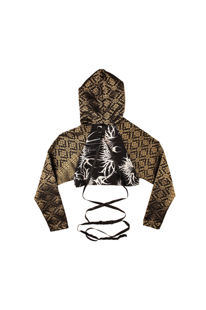 CROP HOODIE GOLDEN PRINTED FABRIC