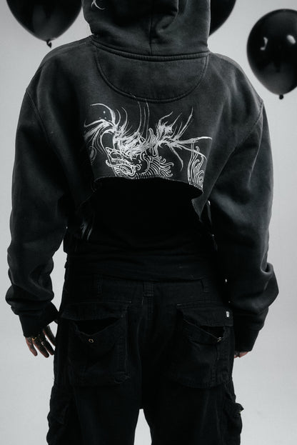CROPPED DARK WASHED SPIKED HOODIE