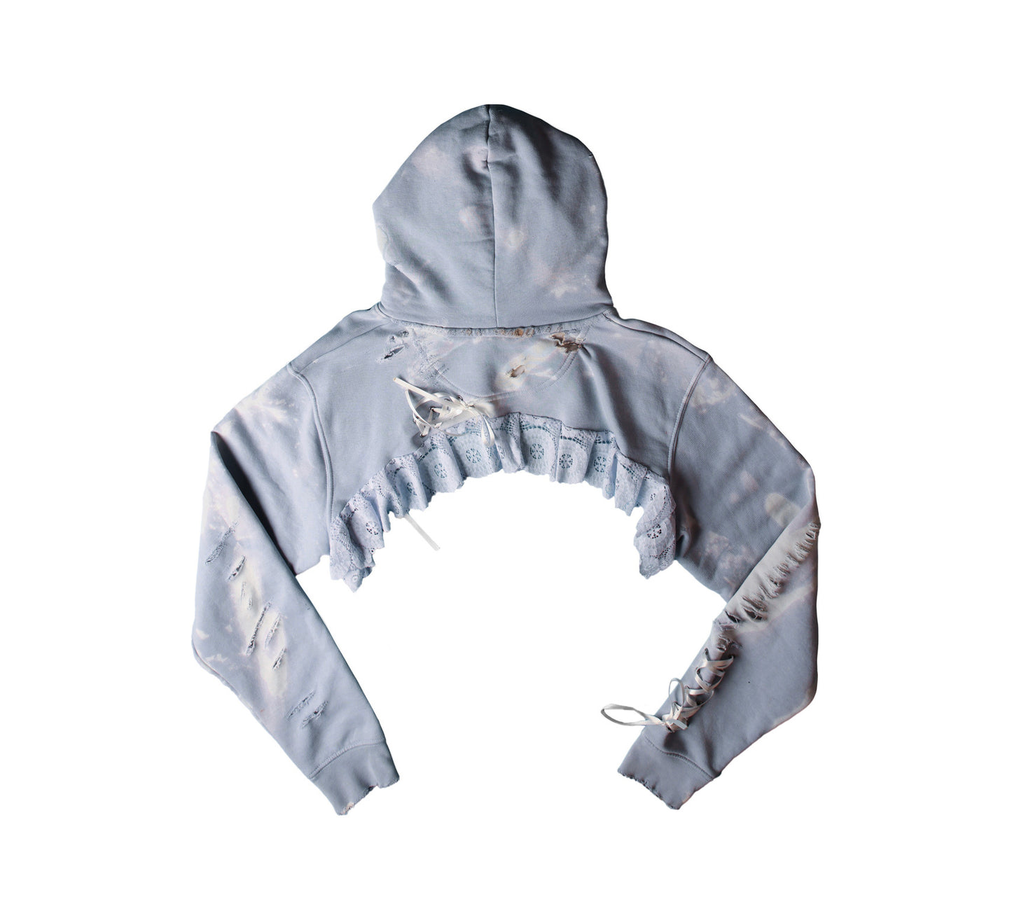 Light Blue Cropped Hoodie with Lace Trim
