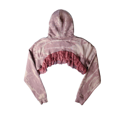 Bleached, pink/purple Cropped Hoodie with Lace
