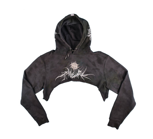 CROPPED DARK WASHED SPIKED HOODIE