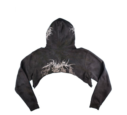 CROPPED DARK WASHED SPIKED HOODIE