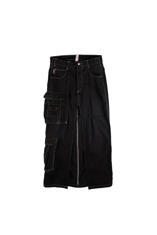 Upcycled Asymmetric Cargo Maxi Skirt