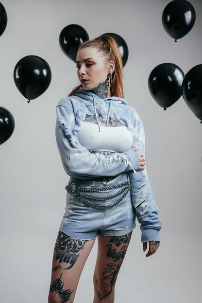 Light Blue shorts with silver Studs & Tie Details.