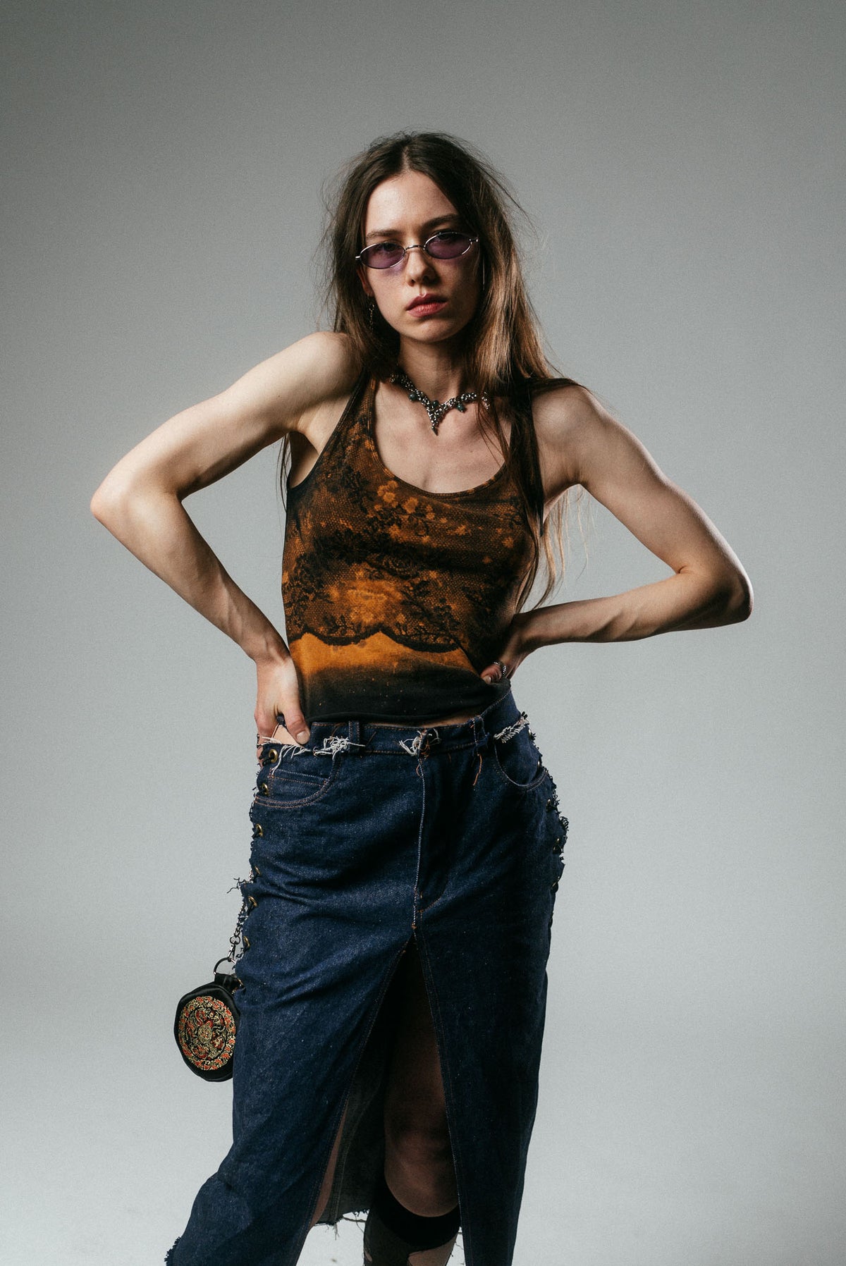 Lace Print Bleached Tank Top