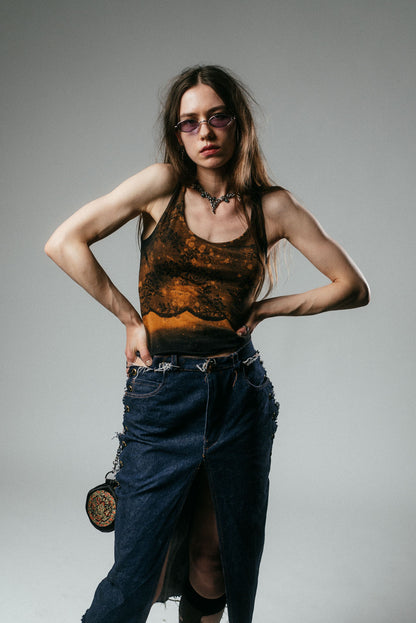 Lace Print Bleached Tank Top
