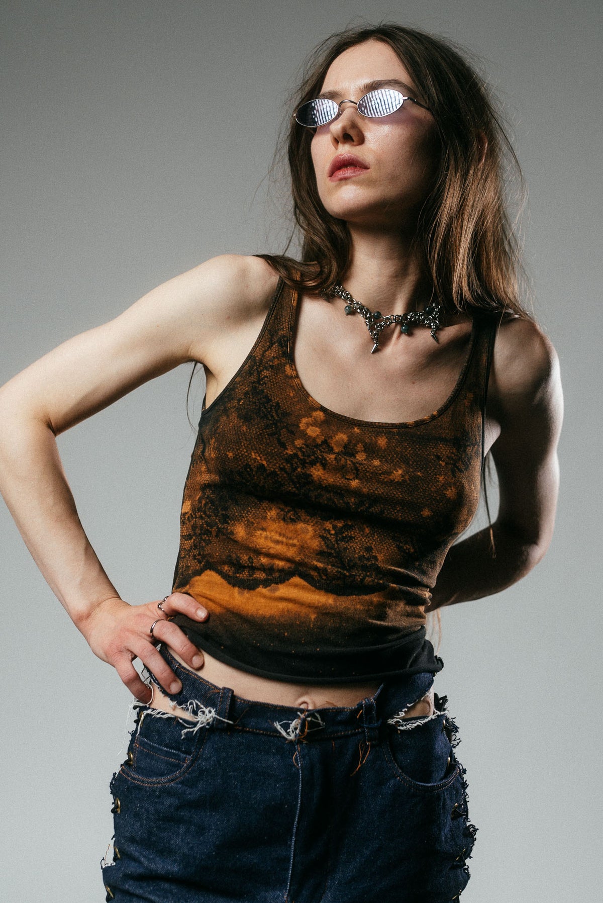 Lace Print Bleached Tank Top