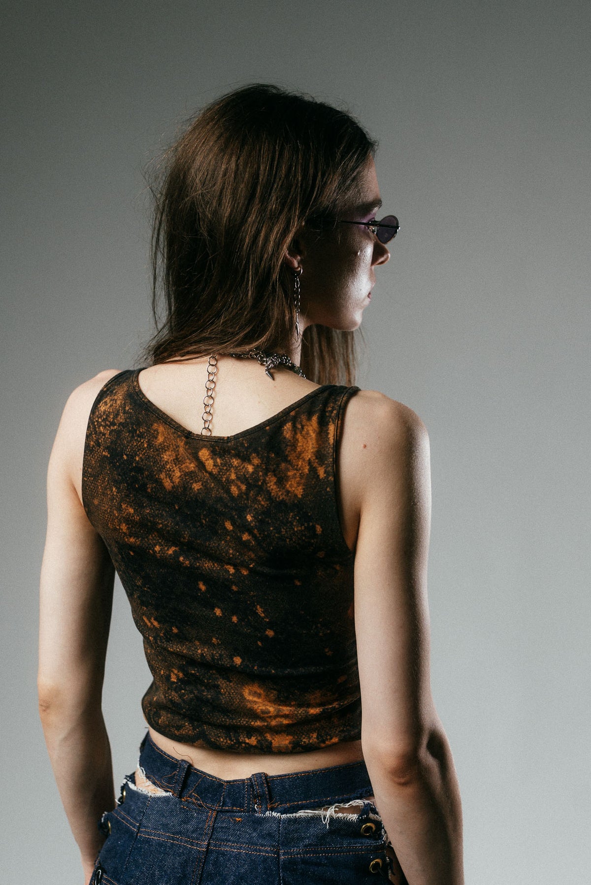 Lace Print Bleached Tank Top