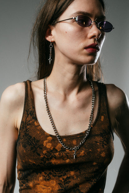 Lace Print Bleached Tank Top