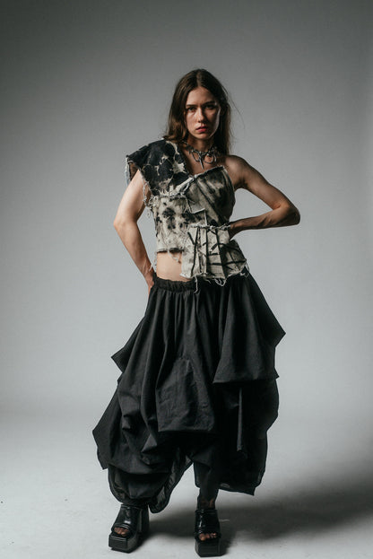 One-Shoulder Bleached Denim Top