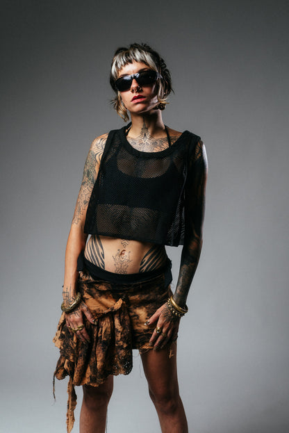 Asymmetric Bleached Denim & Lace Mini Skirt
