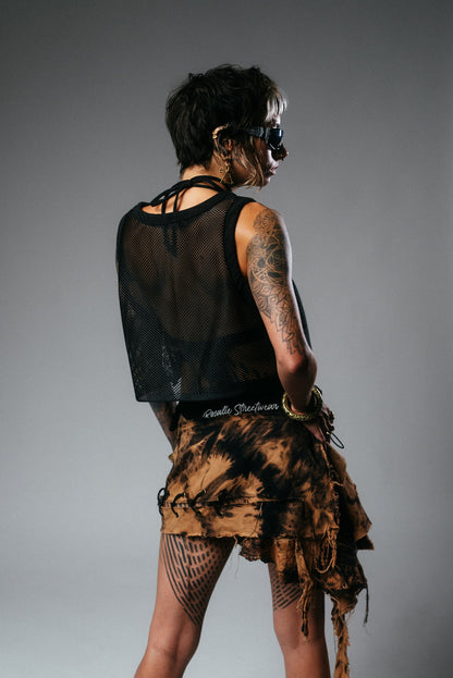 Asymmetric Bleached Denim & Lace Mini Skirt