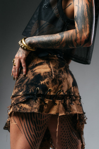 Asymmetric Bleached Denim & Lace Mini Skirt