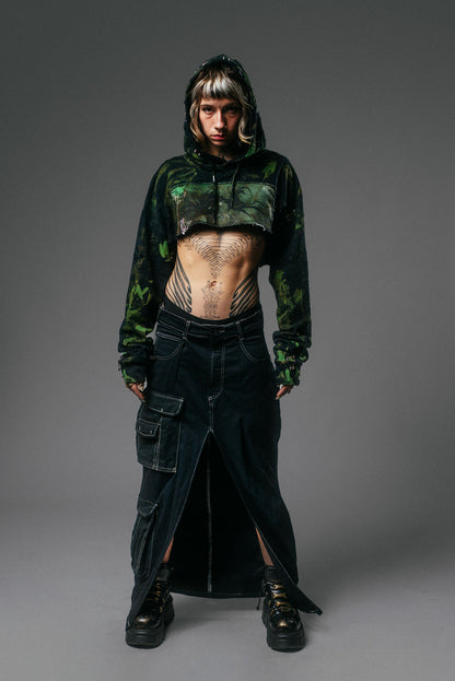 Upcycled Asymmetric Cargo Maxi Skirt