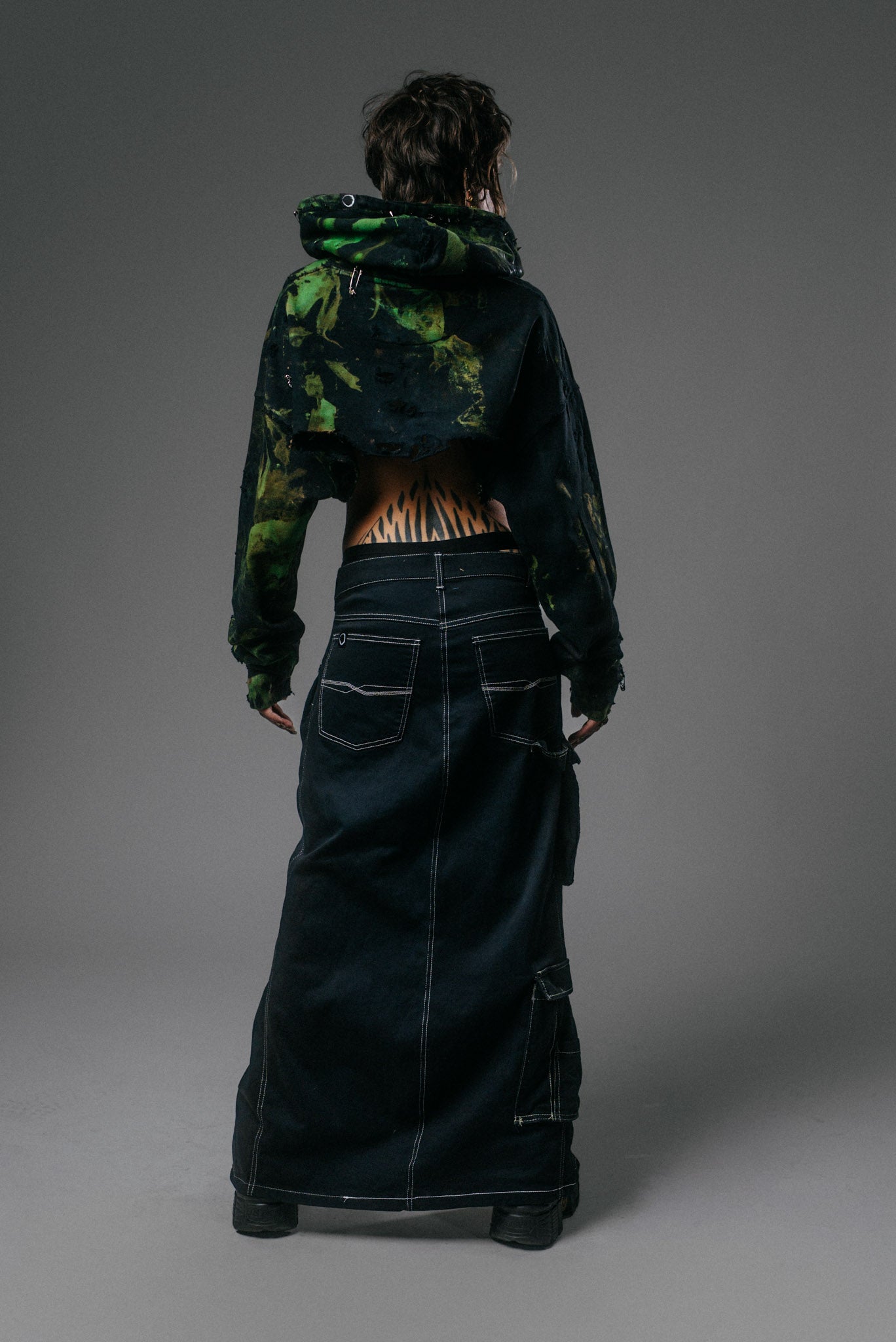 Upcycled Asymmetric Cargo Maxi Skirt