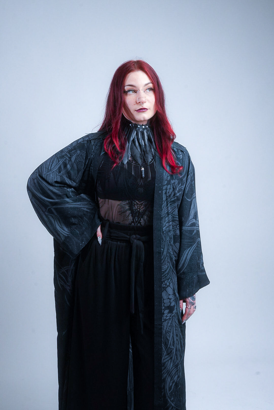 KUSEN BLACK EXTRA LONG KIMONO