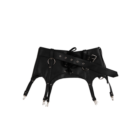 Vegan black leather belt/garter suspenders