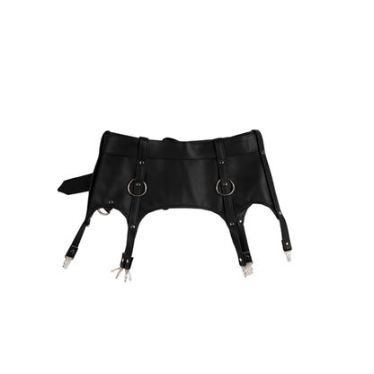 Vegan black leather belt/garter suspenders